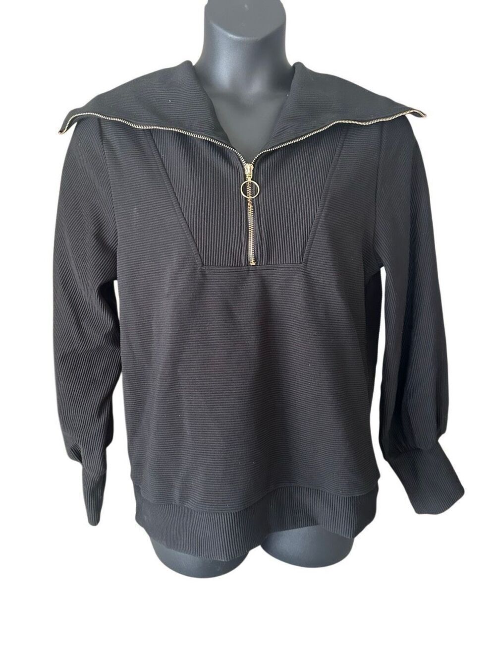 Trendy Queen Women's Black Oversized Half Zip Pullover Sweatshirt Size Medium